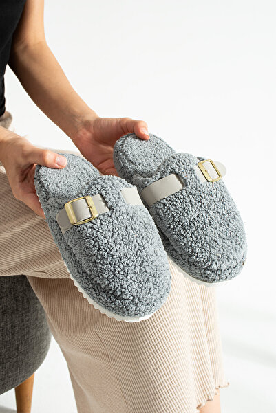 Moda Devrin Сірі тапочки з пряжкою для жінок на зиму