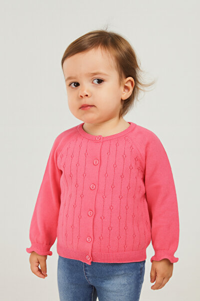 Minora Knitwear Baby Girl-Child Road Openwork Cardigan 6-24 Months Fuchsia
