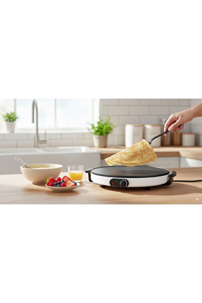 Biki Electric Crepe Maker Non-Stick Surface, Large Hot Plate, Fast Heating, 42cm 1800W
