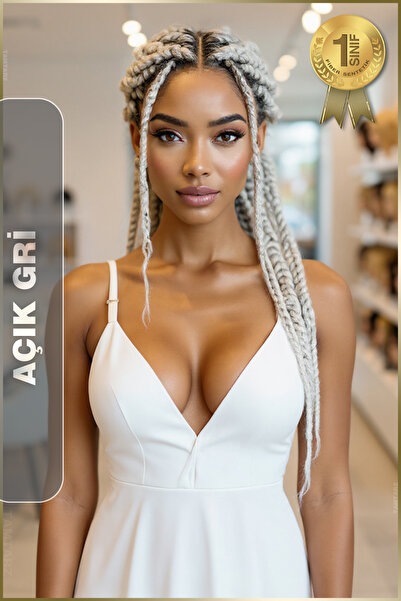 TAM TARZ Afrika Örgüsü Rasta Ve Box Braid için Fiber Sentetik Saç (Renk Kodu Grey) Açık Gri