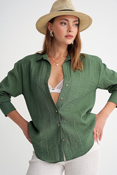 Mixray 4642 Kadın Apoletli Kraşlı Gömlek Haki
