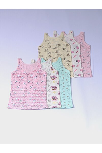 DK İÇ GİYİM Girls' T-Shirt with Thick Straps and Patterned Set of 6