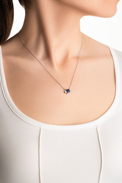 So CHIC... Renklerin Büyüsü 18 Ayar Beyaz Altın Kaplama 45 Cm Gümüş Baget Kolye