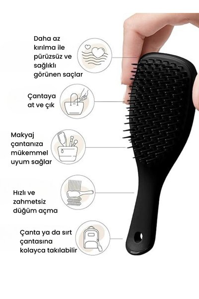 Tangle Teezer The Ultimate Detangler Black Eletriklenme Önleyici Mini Boy Tarak (Düz ve Kıvırcık Saçlar)