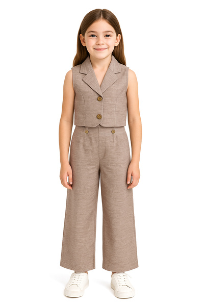 Merdia Girls' Linen Vest and Pants 2-Piece Set