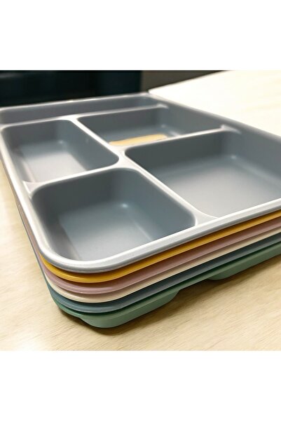 HOLLYHOME 6 Adet Tablot 5 Bölmeli Lüks Plastik Piknik Yemek Servis Tabağı, 6 Mat Renk Tabldot 21x31x3,3(h) cm