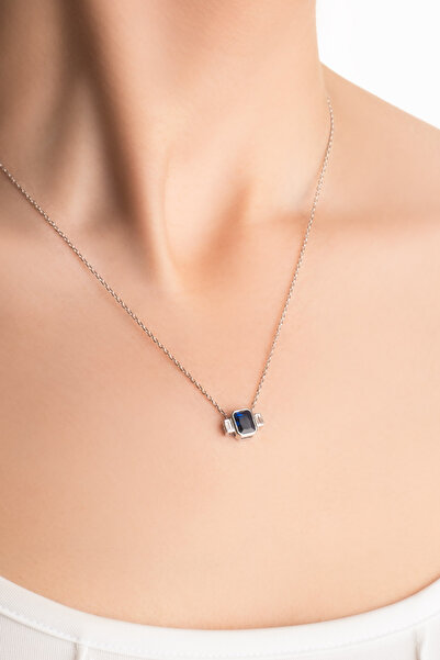 So CHIC... Renklerin Büyüsü 18 Ayar Beyaz Altın Kaplama 45 Cm Gümüş Baget Kolye