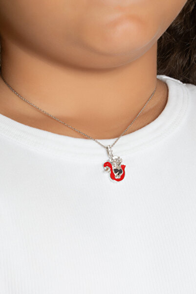 So CHIC... Kırmızı Kuğu 18 Ayar Beyaz Altın Kaplama Gümüş 33 Cm Çocuk Kolye