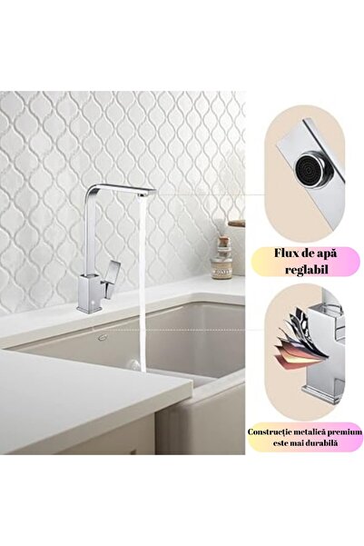 Sanlux Baterie Chiuvetă Bucătărie Argintie, 32 cm, Monocomandă cu Pipă Înaltă...