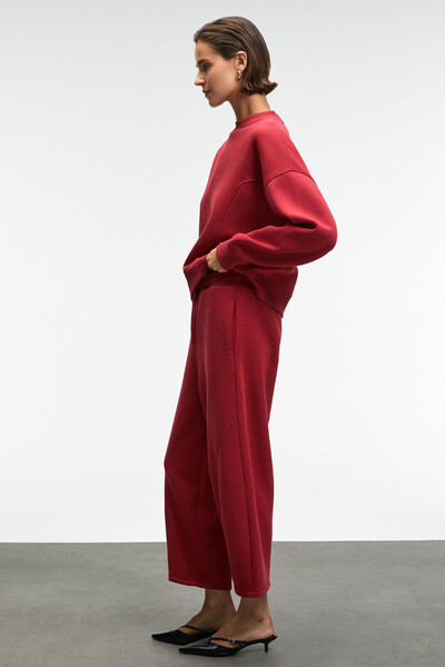GRIMELANGE Yuvessa Women's Oversize Drawstring Double Pocket Balloon Red Sweatpants
