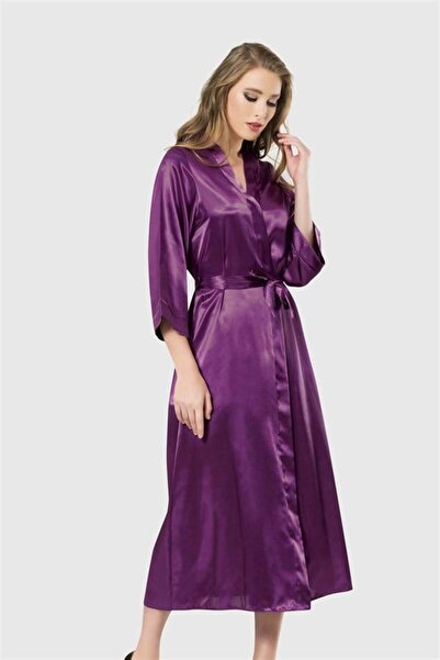 CHI'LA Collection Purple Long Satin Dressing Gown
