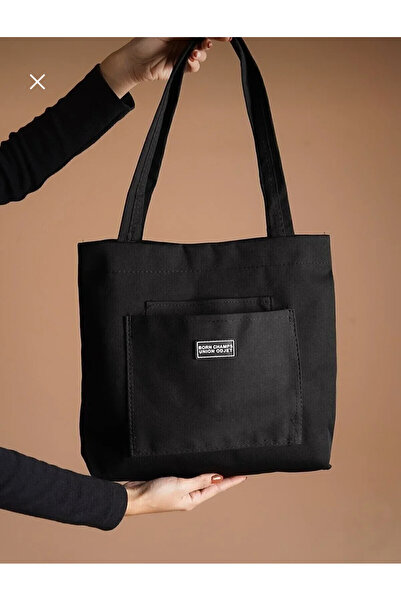 ateş3434 Women's Black Canvas Soft Cloth Fabric Multi-Compartment Bag Arm And Shoulder Bag
