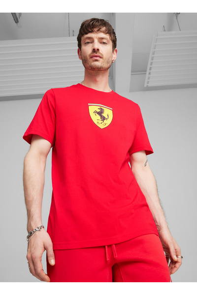 Puma 62380502 Ferrari Race Big Shield T Kırmızı Yuvarlak Yaka Regular Fit Bas...