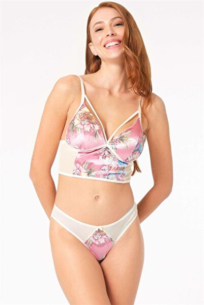 CHI'LA Collection Velvet Wire-Free Unpadded Collar Detail Floral Print Bralet...