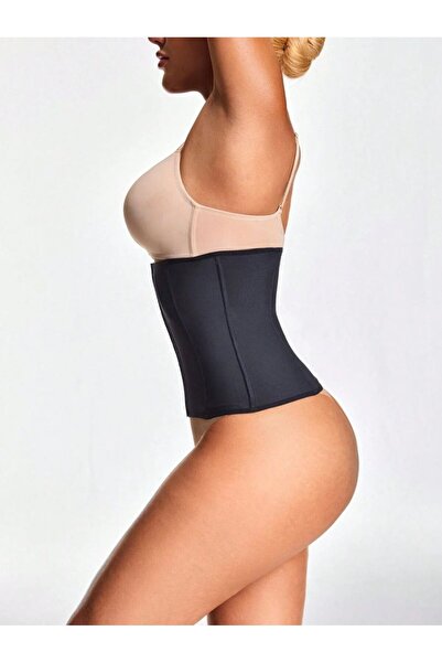 MİSTİRİK Fogliano Model Abdominal Straightener Waist Shaper Strapless Latex Corset Black Color
