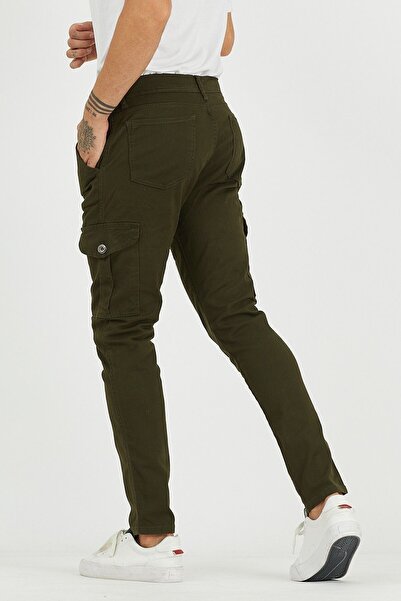DAMGA JEANS Erkek Yüksek Bel Esnek Haki Bol Kargo Cepli Pantolon