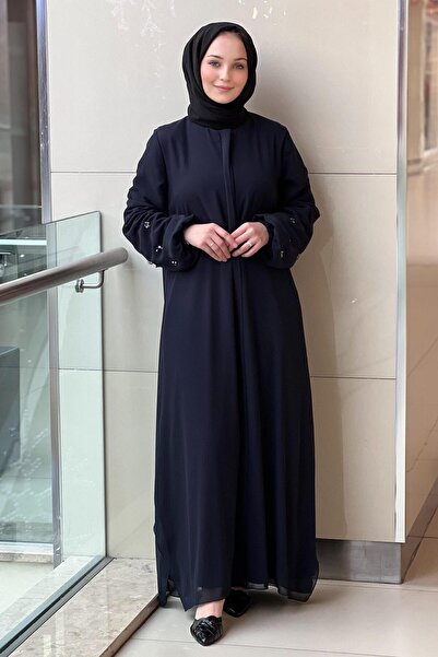 GİZAY Gizay Sleeve Tips Stone Embroidered Chiffon Ferace