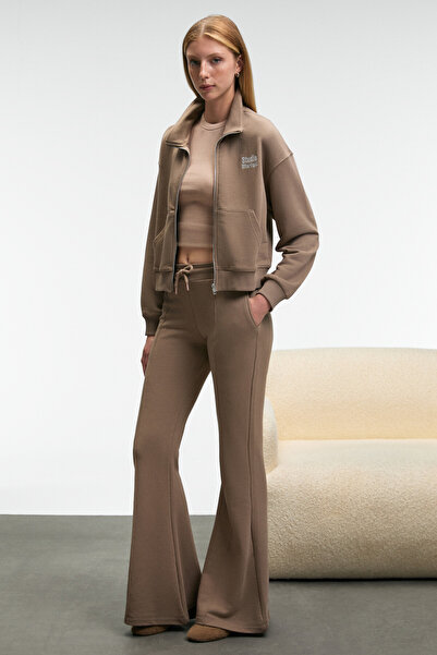 GRIMELANGE Torina Women's Embroidery Detailed Zippered Double Pocket Relax Mink Jacket