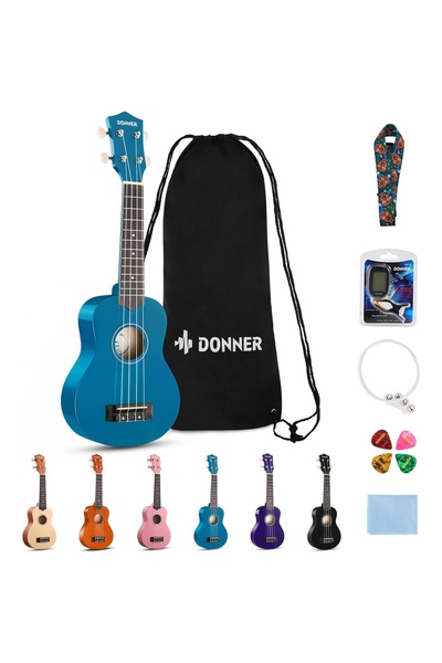 Donner DUS-10B Soprano Ukulele Seti (Mavi)