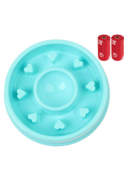 FizioTab Castron Hranire Lenta Caini FizioTab®, pentru Prevenirea Indigestiei, Antiderapant, Love, Albastru