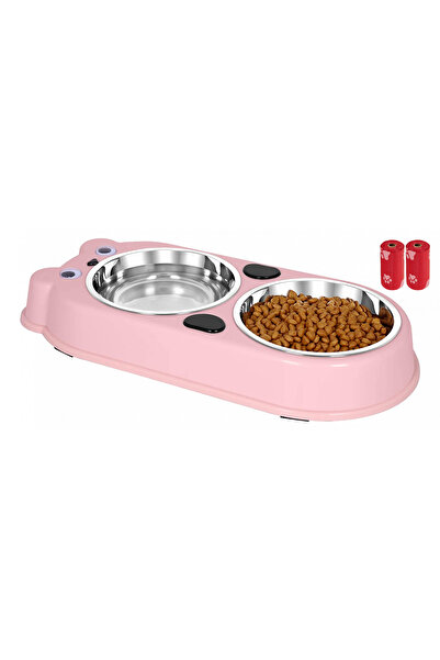 FizioTab FizioTab® Panda Feeding Bowl Set with 2 Stainless Steel Bowls and 2 Hygienic Bags, for Cats and Dogs