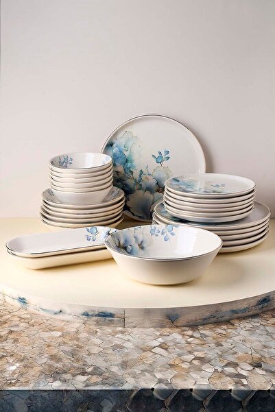 Perotti Garden Altın yaldızlı Stoneware Yemek Takımı 27 Parça 6 Kişilik Yemek Seti