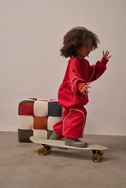 Oh La La Koala For Little Ones Kırmızı Asimetrik Cep Detaylı Oversize Çocuk Alt Üst Takım