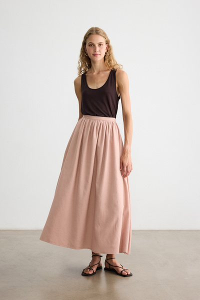 BE BLUE Dusty Pink Waist Tie Cotton Linen Skirt