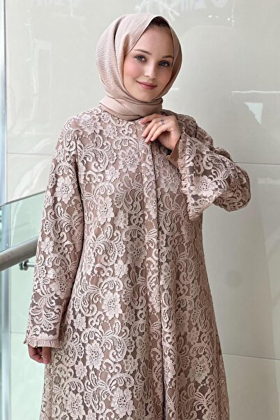 GİZAY Guipure Ferace with Ruffled Sleeves and Hem
