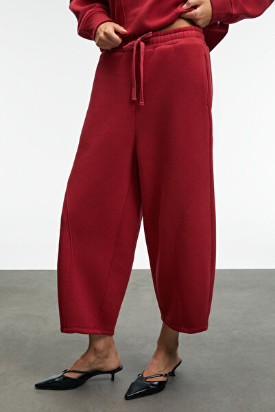 GRIMELANGE Yuvessa Women's Oversize Drawstring Double Pocket Balloon Red Sweatpants
