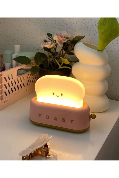 Genel Markalar Light Pembe Tost Gece Lambası – Şarjlı & Pilli LED, Sevimli Tasarım ve Hediyelik