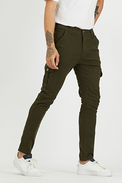 DAMGA JEANS Erkek Yüksek Bel Esnek Haki Bol Kargo Cepli Pantolon