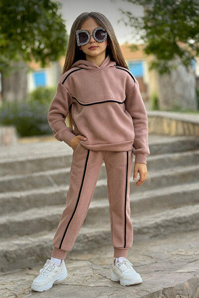 Nex Moda Kız Çocuk Mevsimlik Kapüşonlu Biyeli Eşofman Takımı