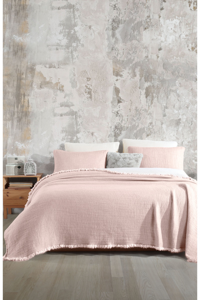destinyhometex Pink 6 Layer Muslin Single 170x230 Quilt/1 Piece 50x70cm Pillow Case 6 Layer Multi Muslin
