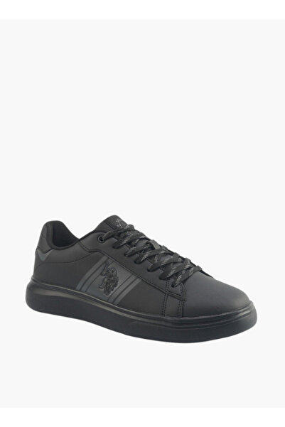U.S. Polo Assn. Men's Black Sneakers with Bold Side Logo – Sporty Striped Des...