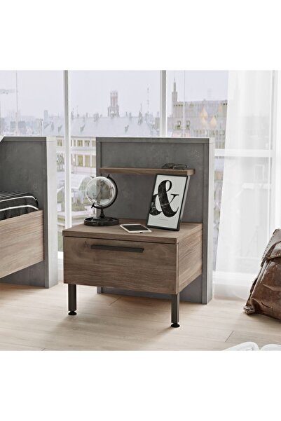 Yurupa Teeny Tekli Komodin Metal Ayak Beton-kahve TEE5-CG