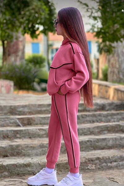 Nex Moda Kız Çocuk Mevsimlik Kapüşonlu Biyeli Eşofman Takımı