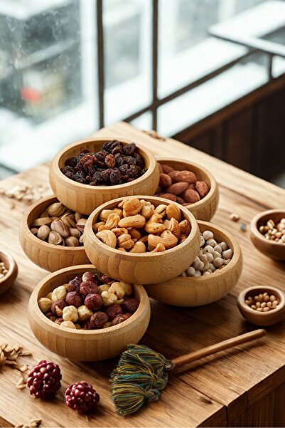 İnterlife Original Bamboo 6-Piece Round Snack Bowl Bamboo Serving Bowl