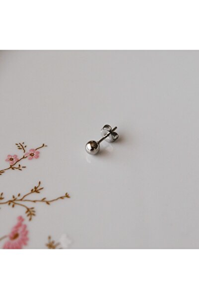 Heppii Cerrahi Çelik 4 mm Tek Top Küpe Gümüş Renk TEK ADET