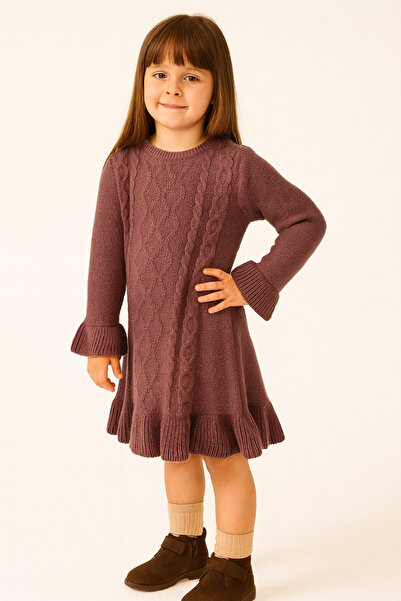 Minora Triko Saç Örgü Elbise 2-5yaş Mor