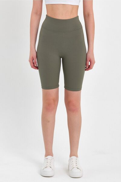 BANEGA Women's High Waist Comforting Khaki Ribbed Biker Shorts Short Tights