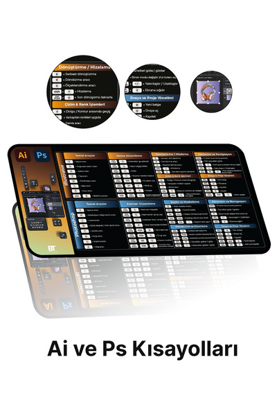 BATURAY TİCARET Illustrator & Photoshop Mousepad Kısayol 80x40 Kaymaz Taban B...