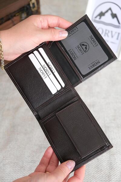 Norvi Leather محفظة من الجلد الطبيعي مع جيب للعملات المعدنية، لون بني غامق 1021