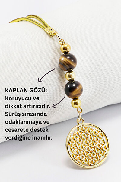 biuti Doğal Taşlı Metal Yaşam Çiçeği Araba Dikiz Ayna Süsü, Kaplan Gözü Taşlı...