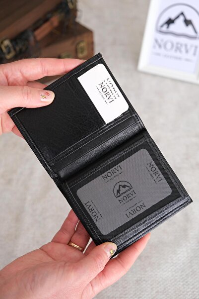 Norvi Leather محفظة من الجلد الطبيعي مع حجرة للعملات المعدنية باللون الأسود 1007