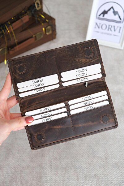 Norvi Leather محفظة من الجلد الطبيعي مع حامل للهاتف باللون البني الداكن 1028