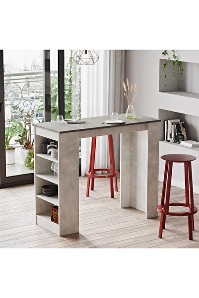 Yurupa Harwick 120cm 4 Raflı Bar Masası Mutfak Yemek Masası Beton-taş HAR1-GT