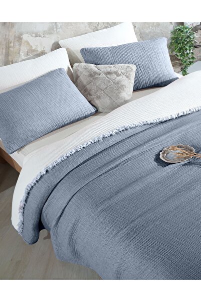 destinyhometex Indigo 6-шаровий муслін односпальний ковдра 170x230 / 1 шт. 50x70 см наволочка 6-шарова муслін