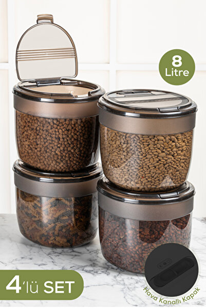 Vienev 4-Piece 8 Liter Large Size Plastic Storage Container – Anthracite Lid and Body