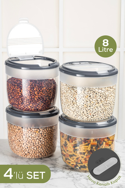 Vienev 4-Piece 8 Liter Large Size Plastic Storage Container – Dark Gray Lid